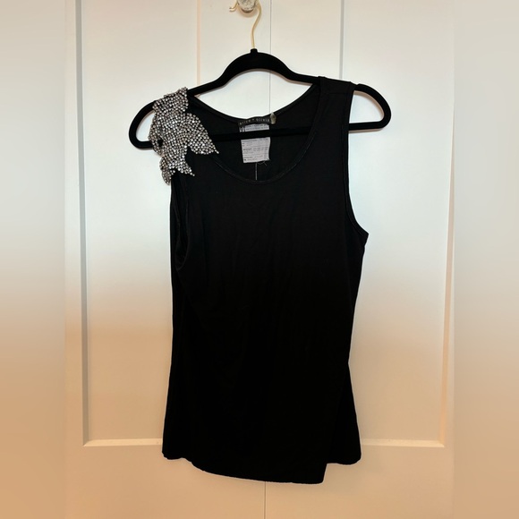 ALICE + OLIVIA Black Tank Top Rhinestone Flower Applique Shirt Size M $198 - Picture 1 of 4